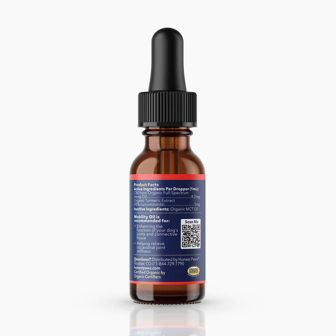 CBD Oil for Dogs - Mobility back label active ingredients & recommendations.