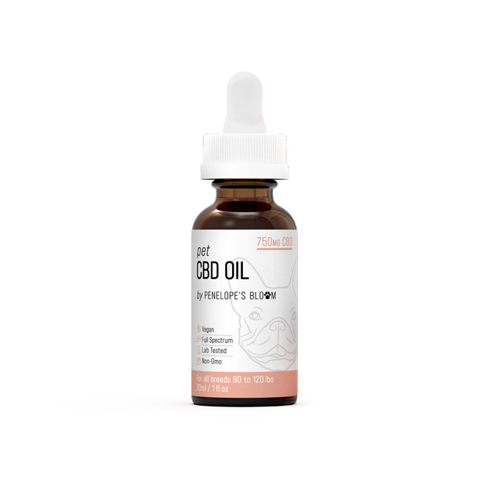 CBD Oil For Dogs (750mg). Vegan, full spectrum, lab tested, non-GMO. For all breeds 80-120 pounds.