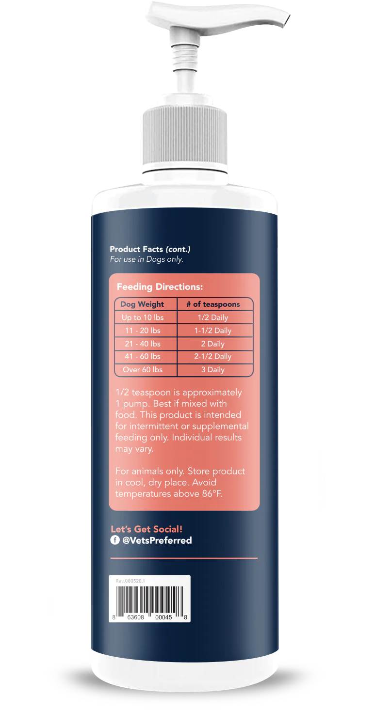 Premium Wild Alaskan Salmon Oil back label with feeding directions.