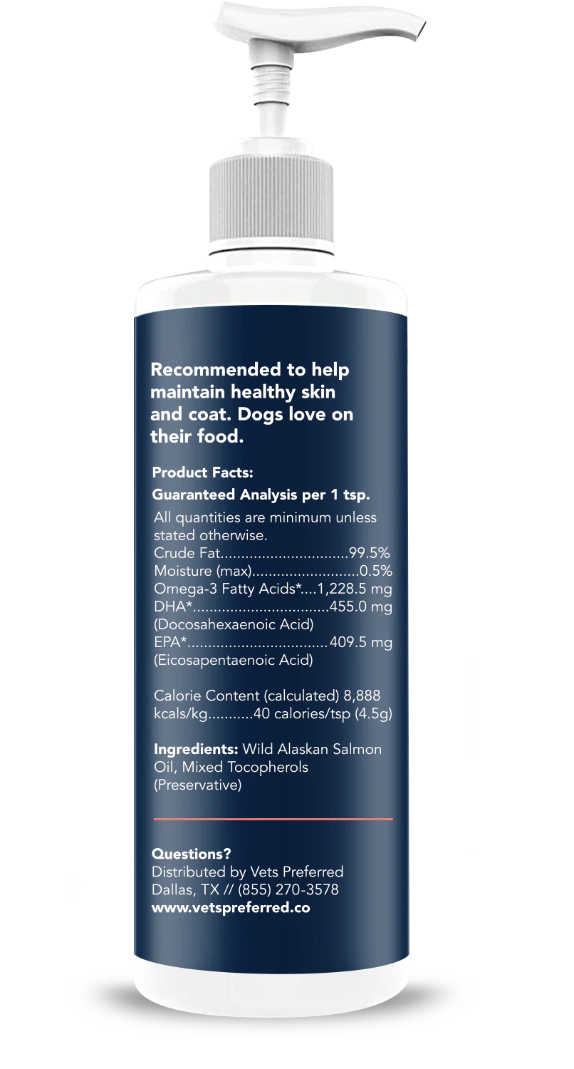 Premium Wild Alaskan Salmon Oil side label with ingredients.