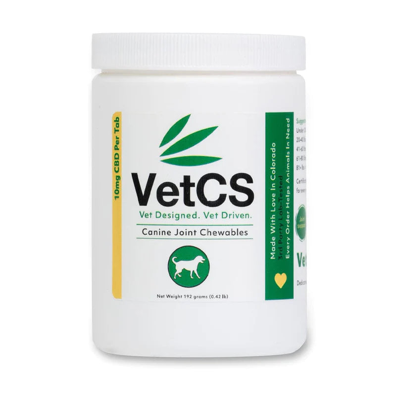 CBD Joint Chewables for dogs. Vet designed. Vet driven. 10mg CBD per tab. 3rd party lab tested. Every order helps animals in need.