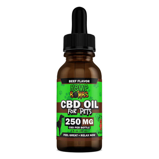 CBD Oil for Dogs (250mg) Beef flavor. Feel great, relax now.