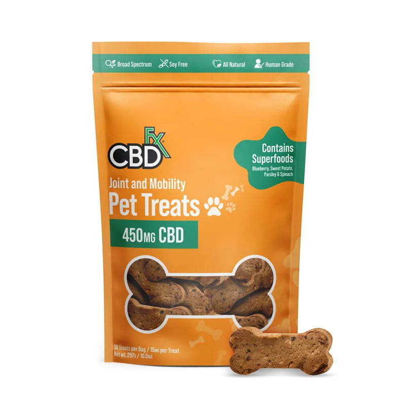 CBD Dog treats - Muscle & Joint (450mg) - large dogs. Broad spectrum, Soy free, all-natural, human grade. Contains superfoods blueberry, sweet potato, parsley, & spinach.